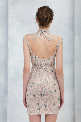 Hand-Embroidered High Neck Cocktail Dress