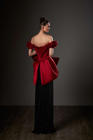 Off Shoulder Peplum Slit  Gown