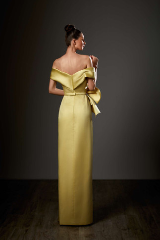 Banded Sleeve Mikado Column Slit Gown