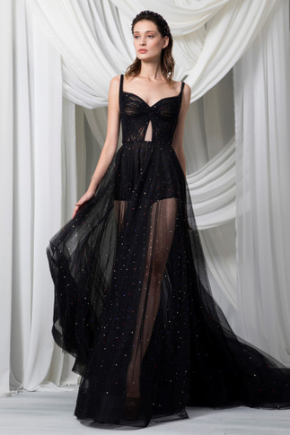 Sleeveless Keyhole Tulle Gown