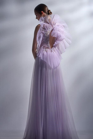 One Shoulder Illusion Slit Gown