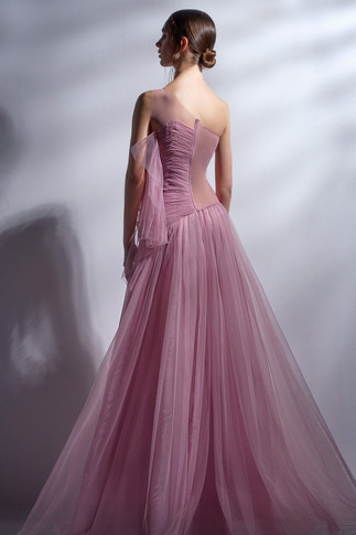 One Shoulder Illusion Pleated Gown