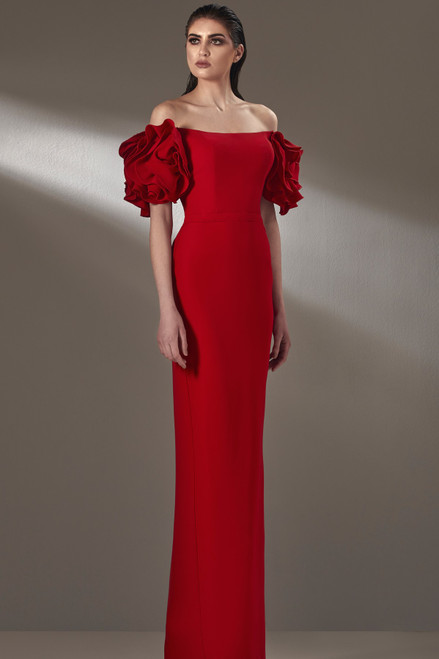Mnm Couture Off-shoulder Column Gown