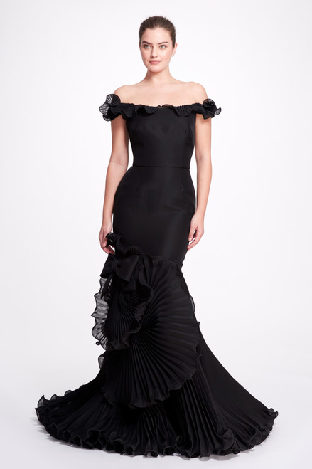 Marchesa Couture Ruffled Off Shoulder Gown - District 5 Boutique