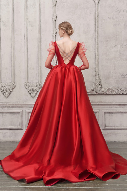 Shop The Atelier Couture Long Sheer Sleeve Ball Gown