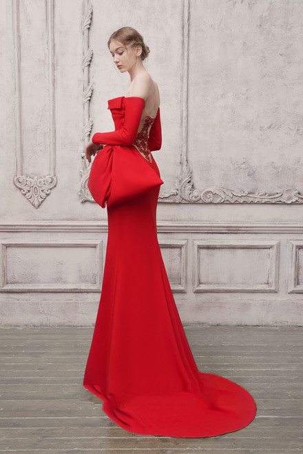 Shop The Atelier Couture Off The Shoulder Long Sleeve Slit Gown