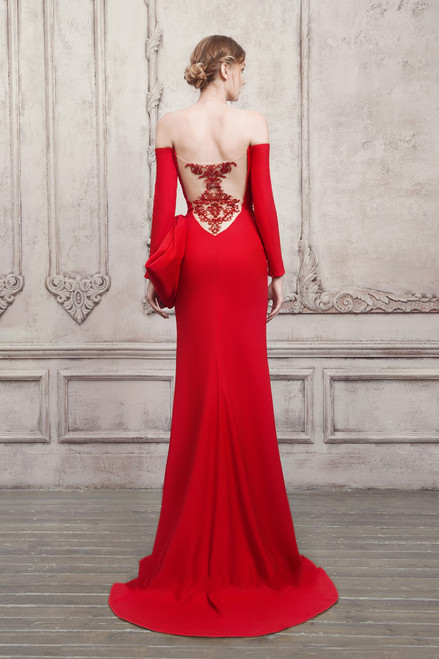 Shop The Atelier Couture Off The Shoulder Long Sleeve Slit Gown