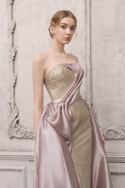 Shop The Atelier Couture Long Sleeve Strapless Illusion Slit Gown