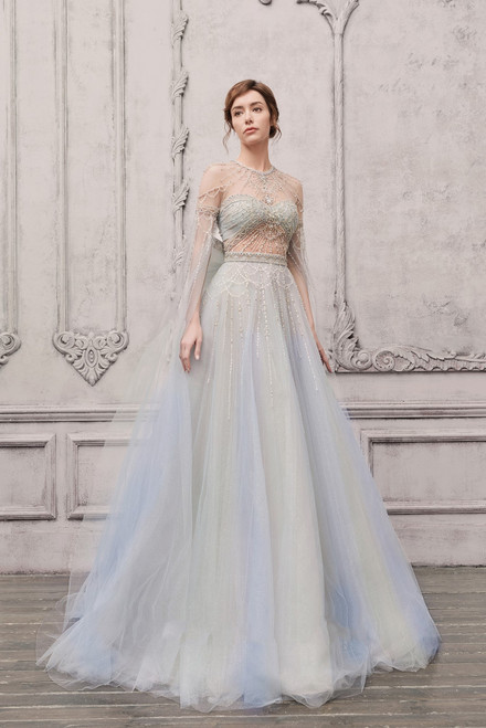 The Atelier Couture Embellished Cape Sleeve A-line Gown