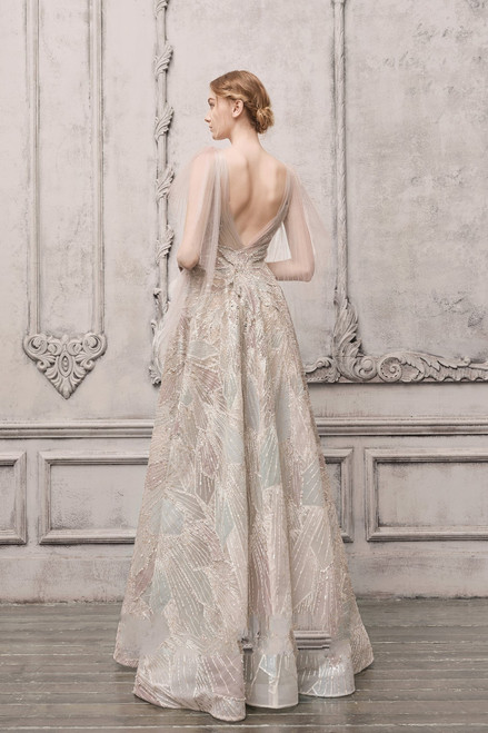 Shop The Atelier Couture Embellished Long Cape Sleeve Gown