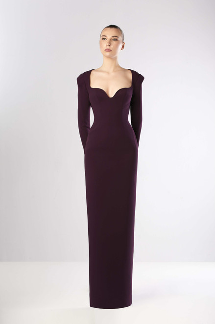 Edward Arsouni Long Sleeve Crepe Column Gown