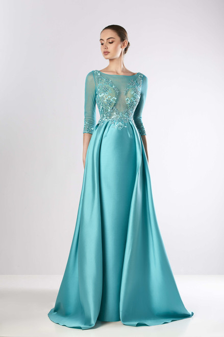 Edward Arsouni Embroidered Faille A-line Gown In Blue