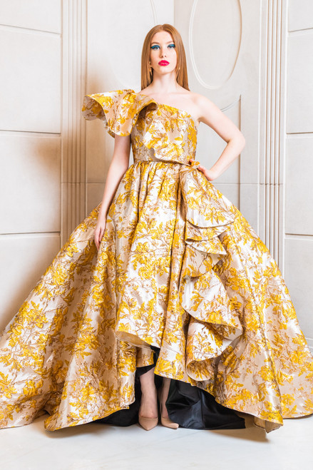 Rvng Couture Silk Brocade Gown