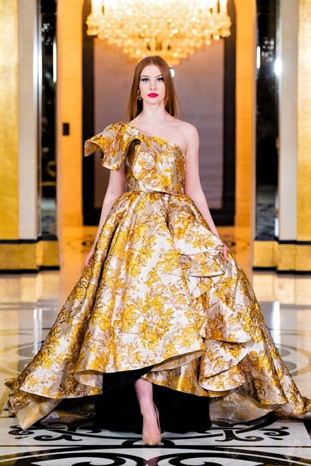 Shop Rvng Couture Silk Brocade Gown