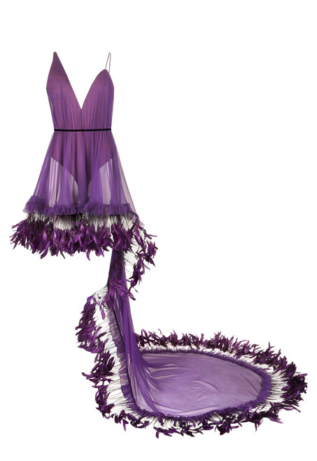 Shop Jean Louis Sabaji V-neck Feather Detail Dress In Purple