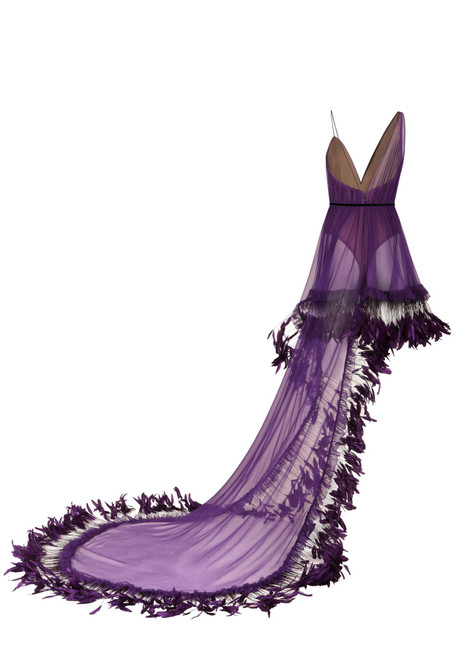 Shop Jean Louis Sabaji V-neck Feather Detail Dress In Purple