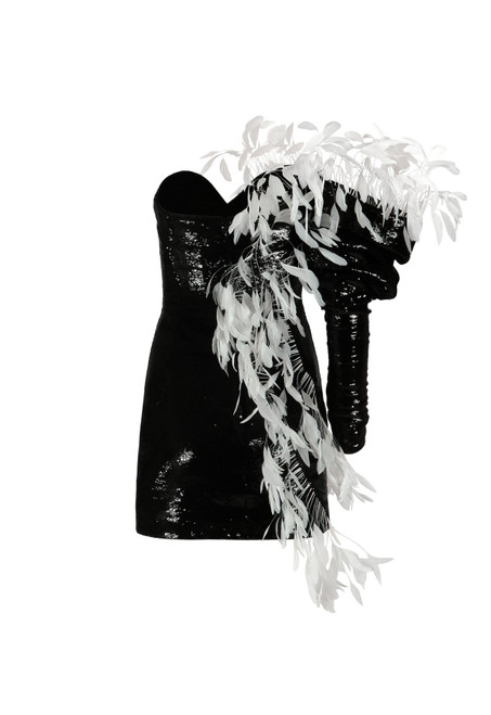 Shop Jean Louis Sabaji Corseted Sequin Mini With Feathers