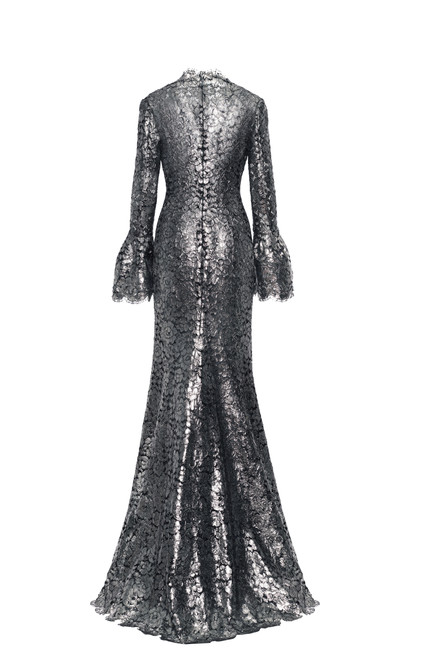 Shop Lbv By Elizabeth Kennedy Metallic Foiled Guipure Lace Gown