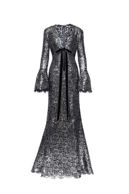 Shop Lbv By Elizabeth Kennedy Metallic Foiled Guipure Lace Gown