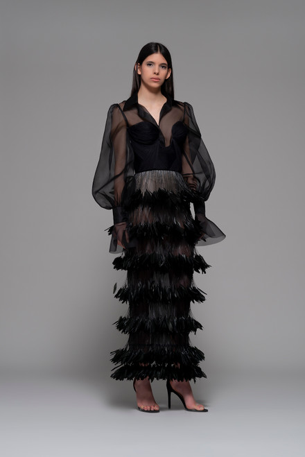 Shop Isabel Sanchis Danta Sheer Top And Feathered Skirt