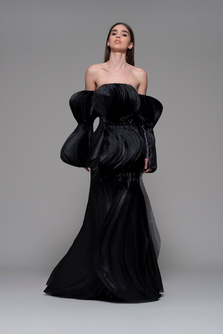 Shop Isabel Sanchis Faggeto Off Shoulder Pleated Gown