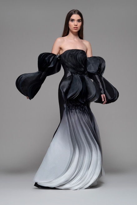 Isabel Sanchis Fiume Off Shoulder Pleated Gown