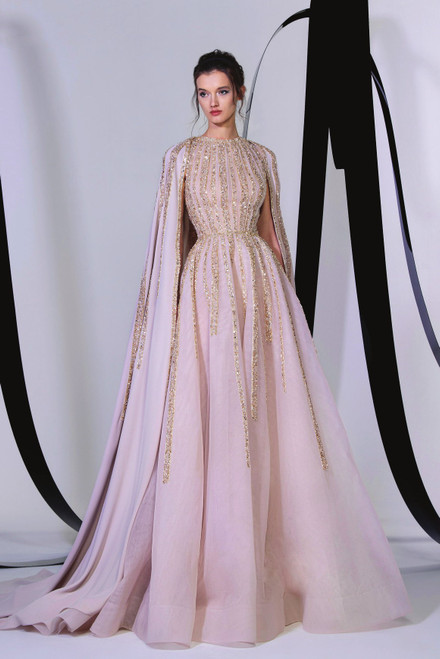 Shop Tony Ward Embroidered Cape Gown