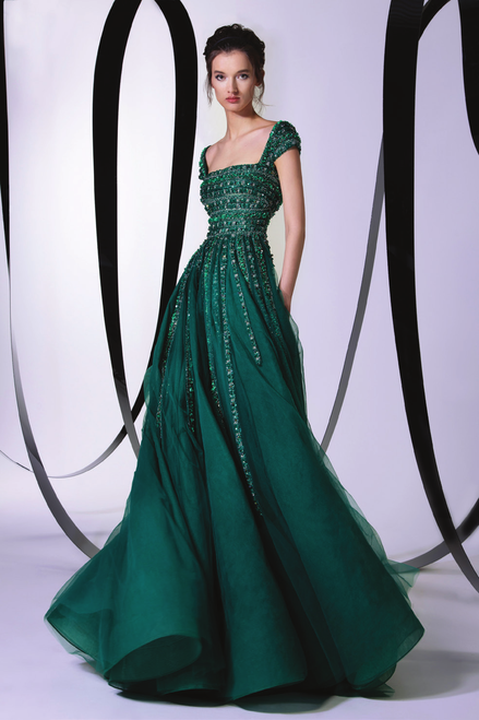 Tony Ward Square Neck Cap Sleeve Gown