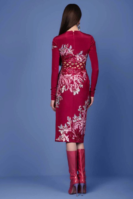 Shop Georges Hobeika Long Sleeve Beaded Crepe Dress