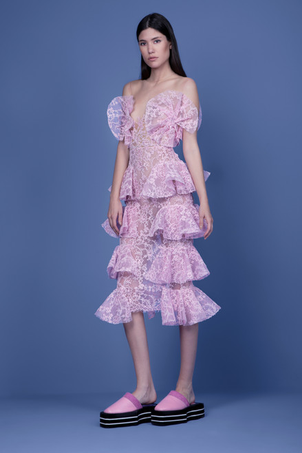 Shop Georges Hobeika Ruffled Lace Dress