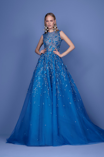 Shop Georges Hobeika Beaded Tulle A-line Gown
