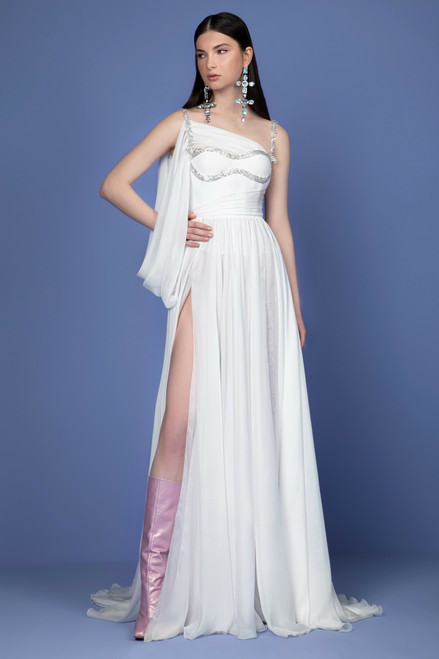 Shop Georges Hobeika Beaded Crepe Corset Chiffon Gown