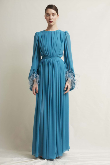 Shop Stefano De Lellis Dalia Long Sleeve Georgette Gown