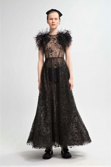 Yolancris Feather Embellished Midi Dress