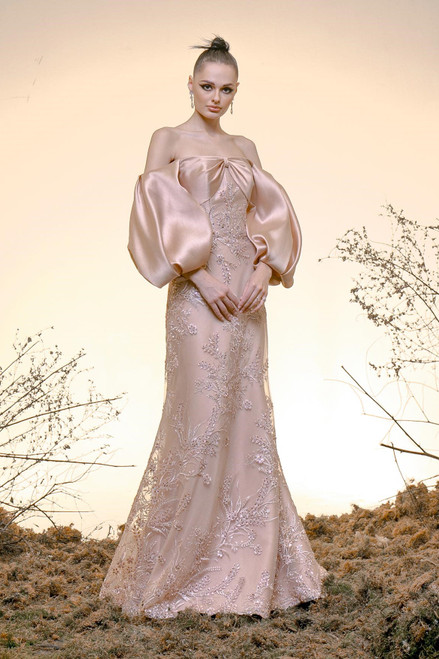 MIZRAHI OFF WHITE SILK GAZAR GOWN