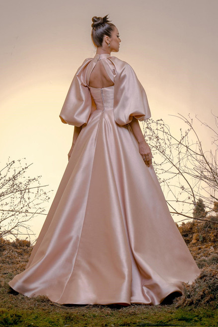 Shop Mark Bumgarner Puffed Sleeve A-line Silk Gazar Gown