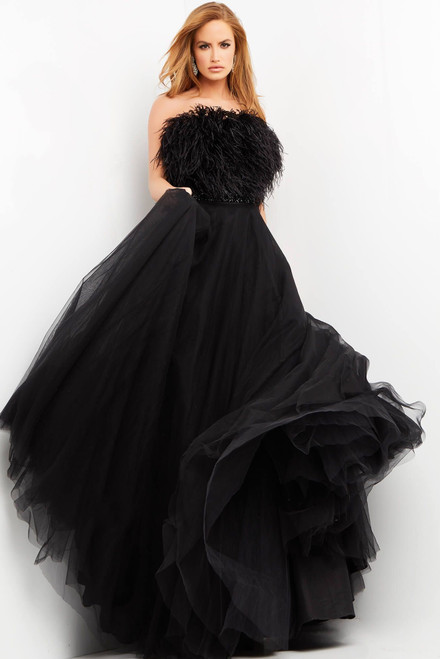 Shop Jovani Feather Bodice Evening Ball Gown