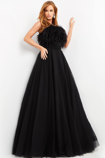 Shop Jovani Feather Bodice Evening Ball Gown