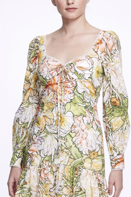 Shop Marchesa Notte Floral Long Sleeve Mini Dress