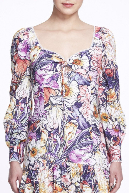 Shop Marchesa Notte Floral Long Sleeve Mini Dress