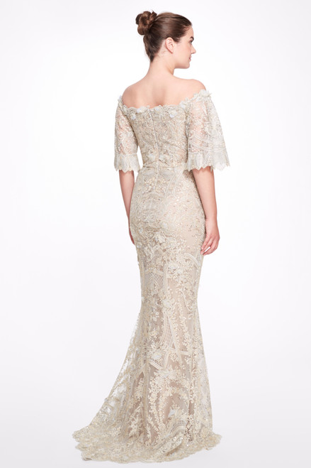 Shop Marchesa Off The Shoulder Embellished Gown