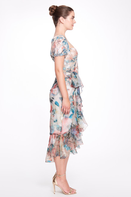 Shop Marchesa Floral-print Chiffon Midi Dress