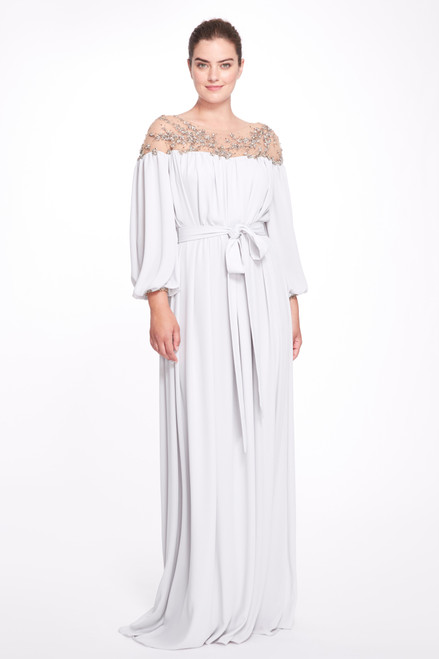 Shop Marchesa Embellished Illusion Neckline Caftan