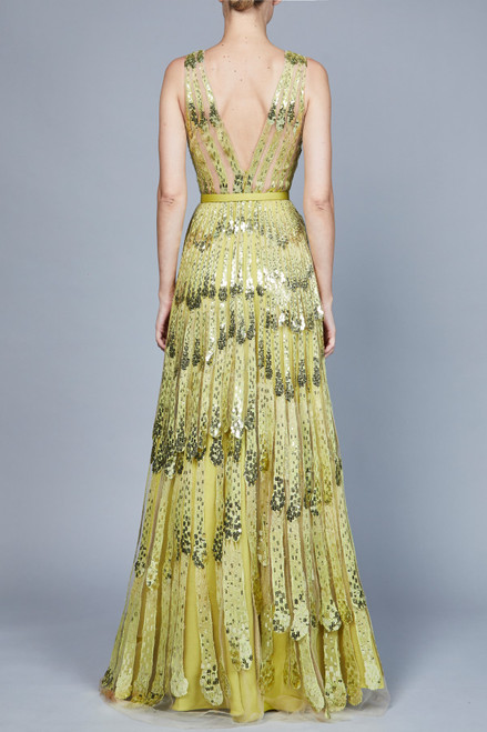 Shop Elie Saab Yarn Embroidered Sleeveless Gown