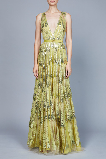 Shop Elie Saab Yarn Embroidered Sleeveless Gown