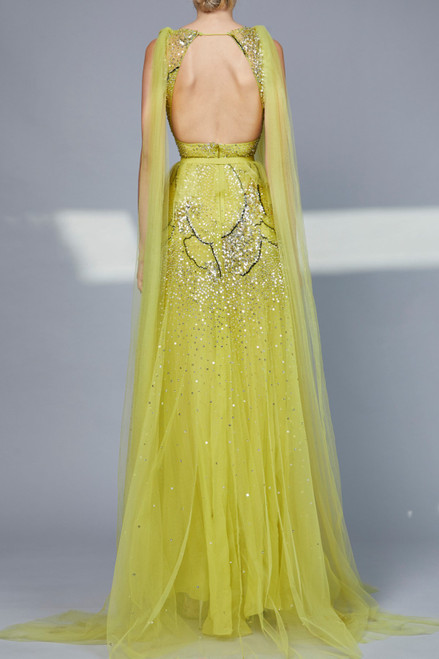Shop Elie Saab Bead Embroidered Sleeveless Gown
