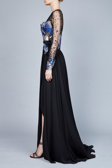 Shop Elie Saab Bead Embroidered Long Sleeve Gown