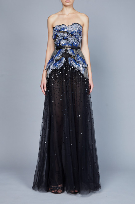 Shop Elie Saab Bead Embroidered Strapless Gown