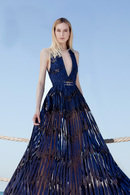 Shop Elie Saab Yarn Embroidered Halter Gown