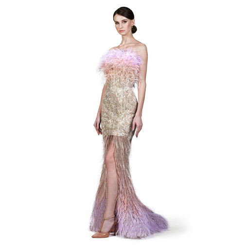 Shop O'blanc Feathered High-low Gown